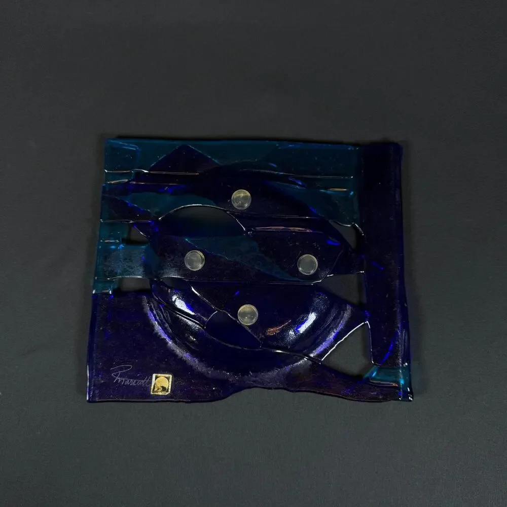 Marriott Studio Art Fused Glass Decorative Plate Blue Teal Abstract Modern